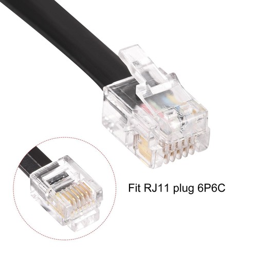 Téléphone Extension Corde 6.56FT Câble RJ11 6P6C Bouchons Mâle à Mâle Noir 2pcs - Photo 5/5