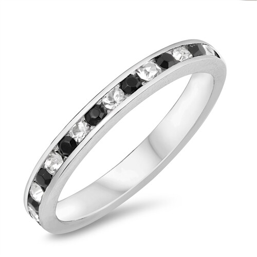 Anillo de promesa de eternidad apilable negro blanco circonio circular tallas 4 a 12 NUEVO - Imagen 1 de 3