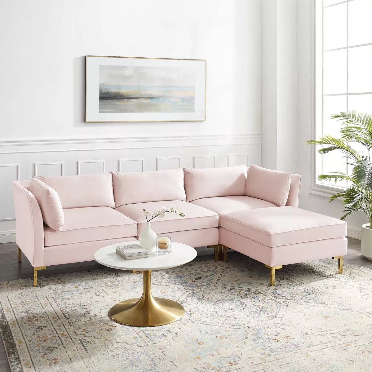 Blush pink sectional on sale sofa