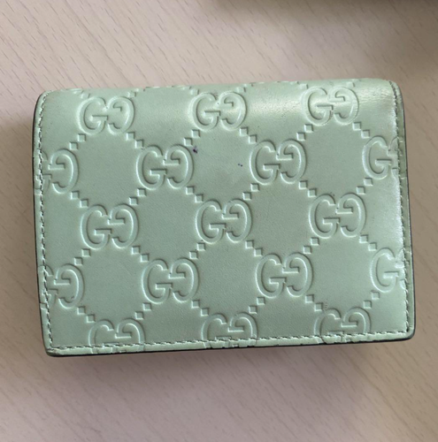 GUCCI Guccissima Linea Cat Animalier Bi-fold Wallet Compact Green Rare Used - Picture 3 of 9