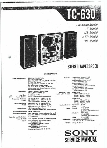 Sony Service Manual für TC- 630 Copy - 第 1/1 張圖片