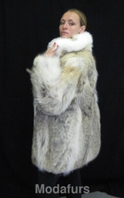 Women's Sz 12/14 New Coyote & White Fox Fur Coat Jacket | eBay