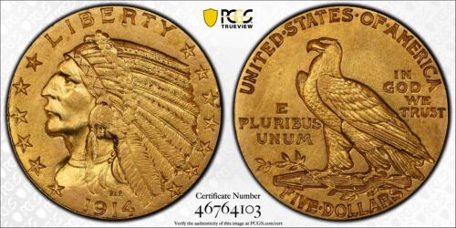 1914-P 1914P 1914 P $ 5 Fünf Dollar Indischer Kopf Goldmünze PCGS unzirkuliert MS - Bild 1 von 8
