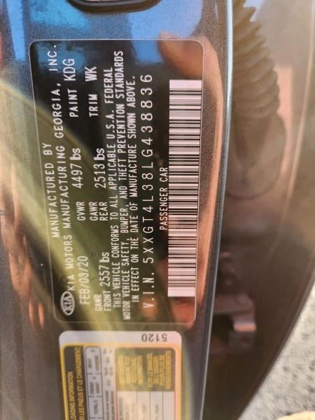 Parasol conductor delantero izquierdo KIA OPTIMA 2018-2020 OEM 852012G010J7 Foto 4 de 4