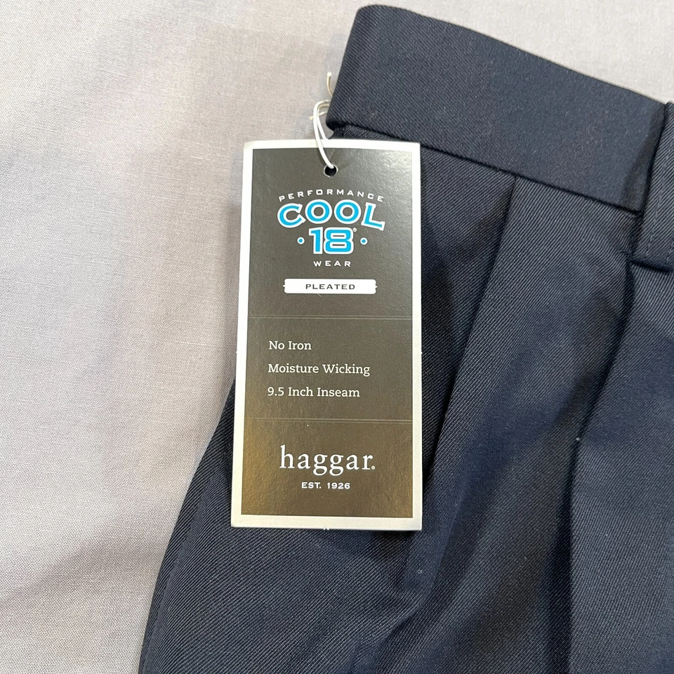Haggar Cool 18 Pro Performance Golf Shorts Mens 32 Navy Pleated Stretch NEW - Image 3 of 4