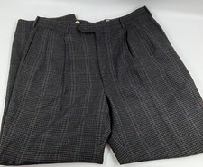 VINTAGE Glasgow Women's Wool Pants Pleated Straight 36W x 30L Black Checked EUC
