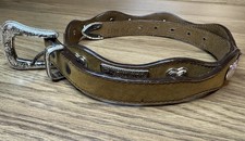 3D Western Brown Leather Scalloped Belt Heart Conchos Womens 36