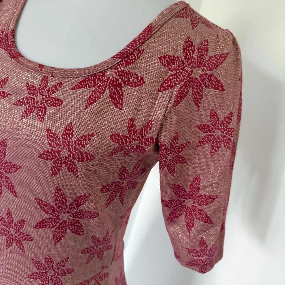 Vestido LuLaRoe Vacaciones Navidad Poinsettia Nicole Metálico Brillo L Grande Rojo Foto 4 de 4