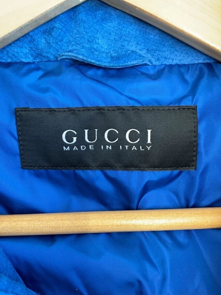 GUCCI Giacca di Pelle Blouson 48 Maiale BLU 354181