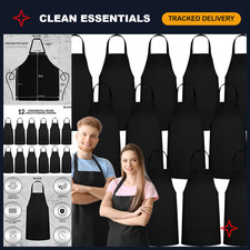 12 Pack Bib Apron - Unisex Black Aprons, Machine Washable Aprons for Men and Wom