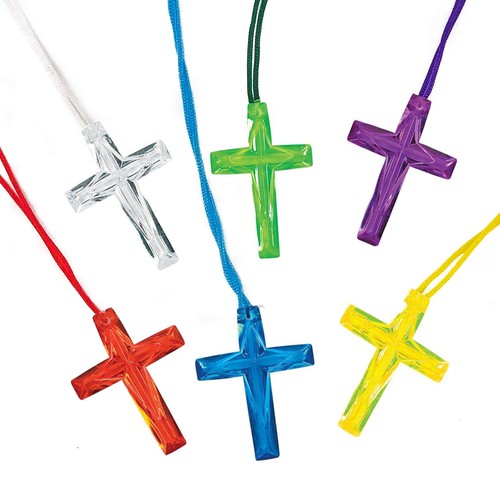 48 Stück Kristall Kreuz Halsketten - kleine Kunststoffkreuze für religiöse Party...