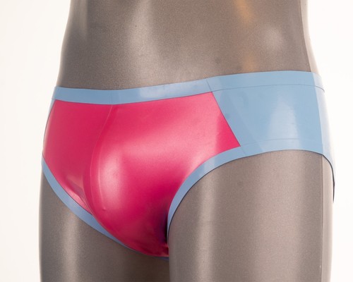 Herren Slip aus Gummi mit durchgehendem Rücken, 30"/76cm Taille Metallic Pink/Hellblau - Bild 1 von 6