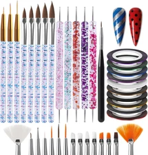 38Pcs Nail Striping Tape Lines Kit with Nail Art Pens Dotting Tools and Liner Br