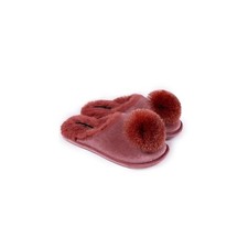 Pretty You London E4 Women FauxFur Mule Slipper Pom Coco Terracotta Choose Size
