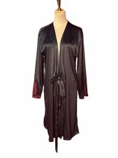 Victoria s Secret Black Satin Robe with Lace Cuffs Size M/M