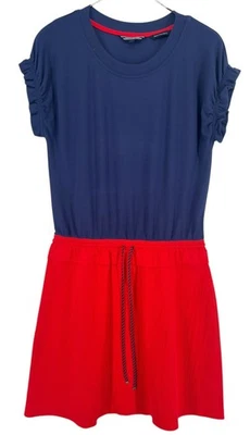 Tommy Hilfiger Femme Col Rond Robe Manches Courtes Bleu Foncé / Red Taille 10 - - Photo 1/4