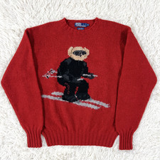 Vintage 90's Polo Ralph Lauren Polo Bear Ski Sweater HAND KNIT Red Size M Used
