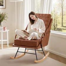 Rocking Chair Nursery, Over Size Leather Glider Rocker with High Backrest, Up...