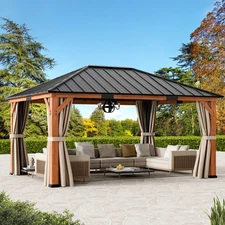 Outdoor 12'x16' Wood Gazebo Galvanized Steel Roof - Hardtop Gazebo Cedar Frame