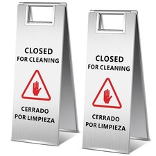 2 Pack Restroom Closed for Cleaning Sign, 24" Heavy Duty Stainless Steel Bili...