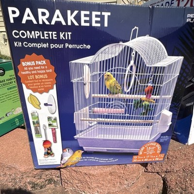 Penn-Plax Parakeet Complete Kit Single Bird Cage Medium White Blue BCK1CB