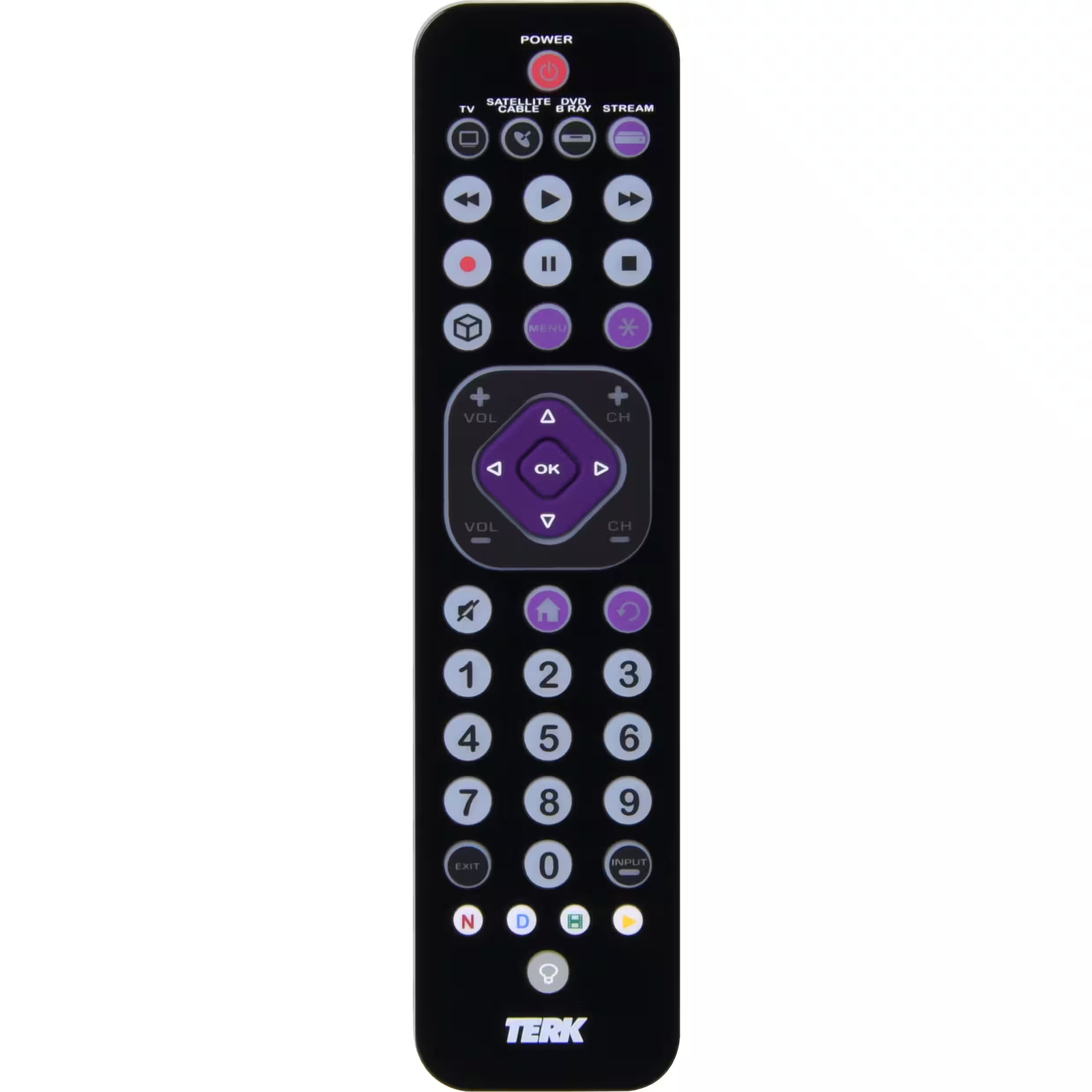 TERK - Rechargeable 4-Device Backlit Universal Remote - Black