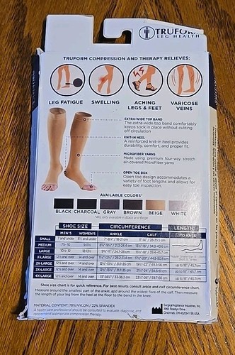 Calcetines de compresión médicos grandes Truform 20-30 mmHg beige debajo de la rodilla punta abierta - Imagen 2 de 3