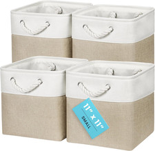 11X11 Cube Storage Bins, 4-Pack Fabric Cubes, Rope Handles