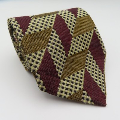 Ermengildo Zegna Tie Silk Red Brown Black Squares 3.75'' Wide 57'' Long Italy