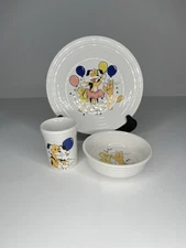Fiesta Ware 3 pc White Childs Party Animals Luncheon Set Plate Tumbler Bowl