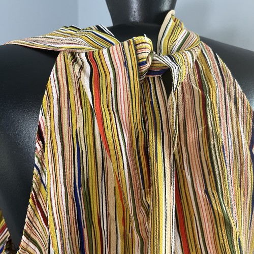 Sleeveless Colorful Striped Mock Tie Neck Dress Womens XL Stretch Waist Sundress - Picture 8 of 15
