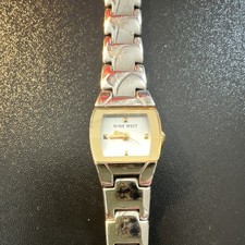 Nine West Silver Gold Rectangular Bracelet Analog Dress Wristwatch Women