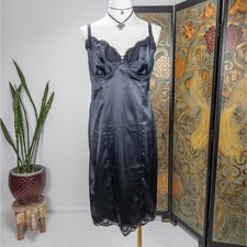 Victoria's Secret Black Satin Lace Slip Dress Y2K Underwire Midi Lingerie XL