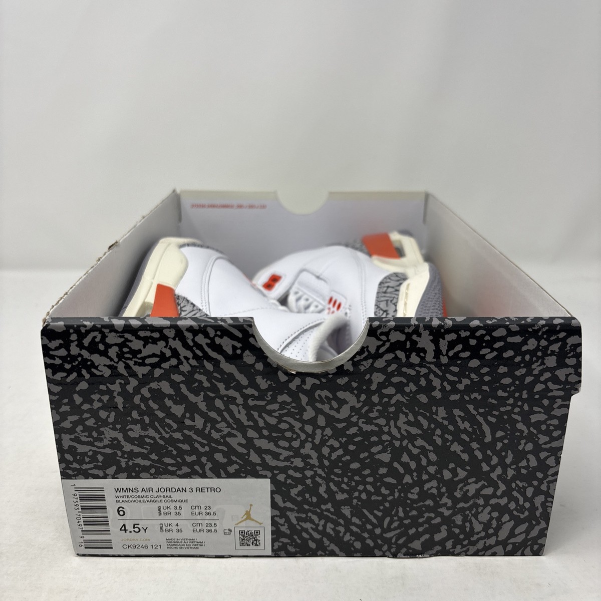 Air Jordan 3 'Georgia Peach' White Cement Sneakers, Size 6 CK9246