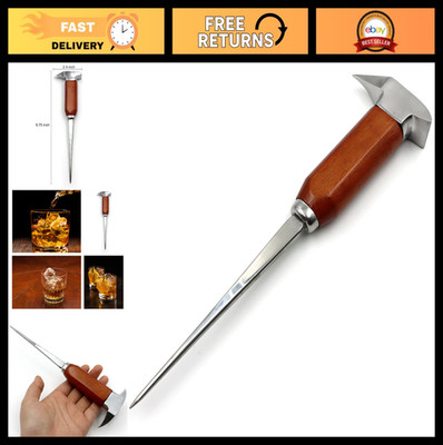 Stainless Steel Ice Pick with Wooden Handle - Essential Ice Breaking Tool for Ki