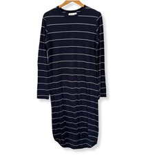 ASSEMBLY LABEL DRESS – 8 AUS / 4 US – NAVY WHITE STRIPE – LINEN COTTON – MIDI