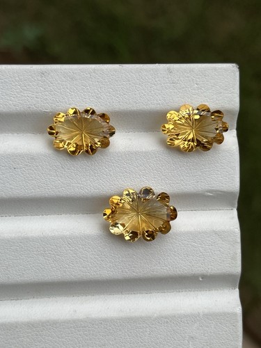 17.40Cts Citrine Laser Cut Gemstone 3 Piece Set Flower For Making Pendants Rings - Picture 10 of 14