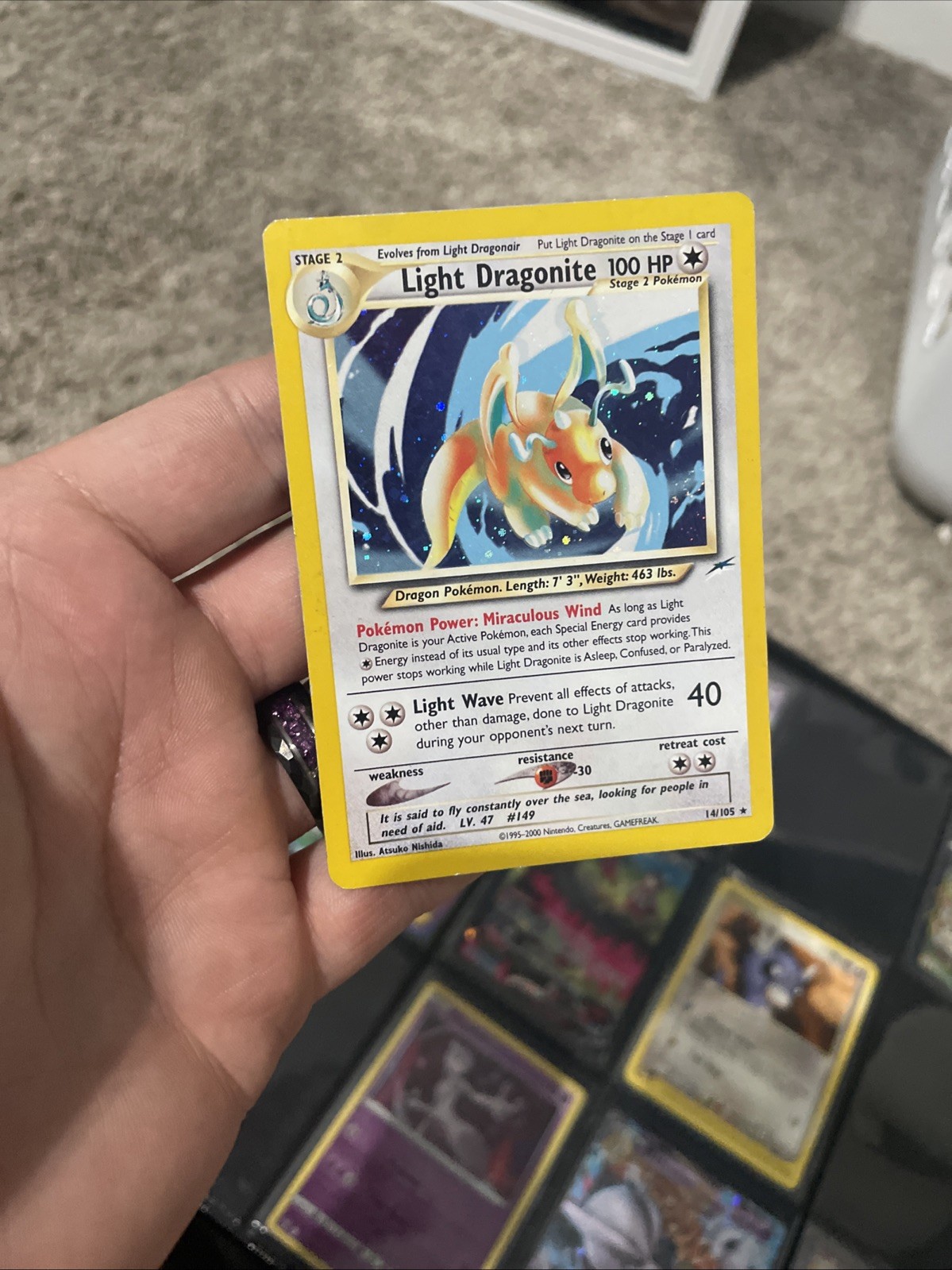 Pokémon TCG Light Dragonite Neo Destiny Holo Card 14/105 Unlimited Rare HP