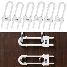 6 Packs U-Shaped Sliding Cabinet Locks, Baby Proofing Cabinets with Adjustabl...
