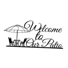 Welcome to Our Patio Metal Wall Decor, Modern Outdoor Patio Signs, Black