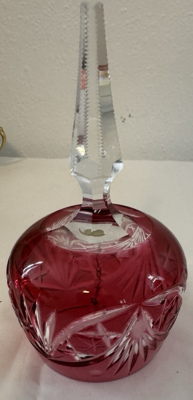 Vintage Cut To Clear Ruby Red Dinner Bell Beautiful Pattern Includes Starburst
