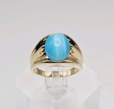 UTC Sterling Silver Vermeil Blue Cats Eye Ring Size 8