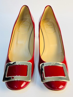 EUC Roger Vivier Red Patent Leather 'Trompette' Pumps Size 38 US Size 7.5