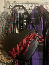 Goth/Alt ,Black,Heart Shaped corset style, small purse with DIY painting on back