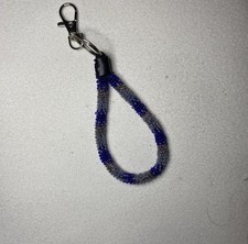 Blue Grey Black Beaded Keychain  Clip Clasp Handmade In USA New