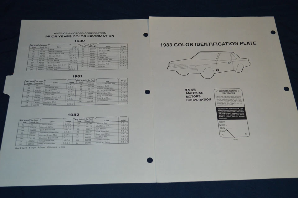 AMC y Renault 1983 exterior/interior color virutas/códigos hoja gráfico 83 Foto 4 de 4