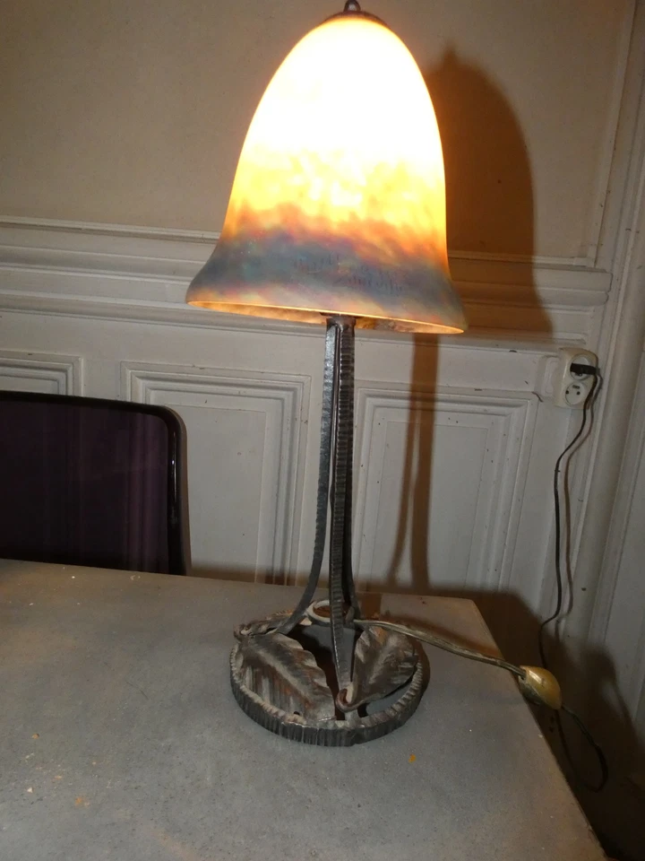 Lampe en pate de verre signée Muller frères Lunéville tulipe  dec5 - Photo 3/4
