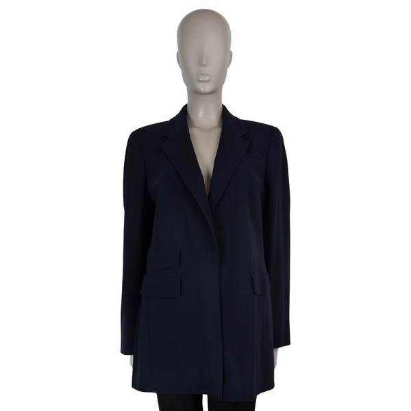 72947 Auth AKRIS Navy Blue Wool PARCIVAL LONG GABERDINE Blazer Jacket L