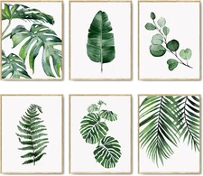 Green Botanical Wall Art Print Set of 6 Natural Plant Leaves Home Decor Boho Lea