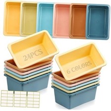 24 Pieces Plastic Cubby Bins with Labels Classroom Book Bins Morandi Color